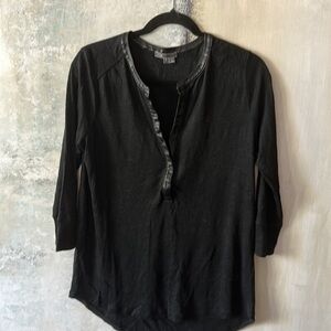 VINCE Black Linen with Leather Top S